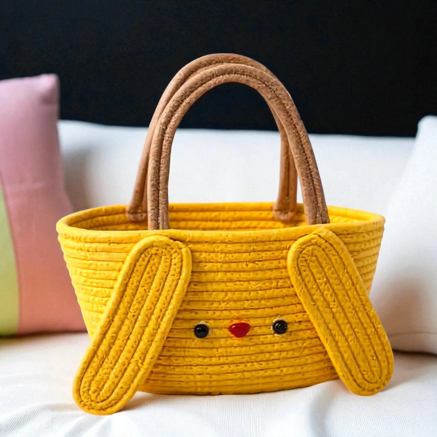 Yellow Cotton Woven Bucket Handbag – Casual Shoulder Bag for Women | Handcrafted Vacation & Wedding Purse