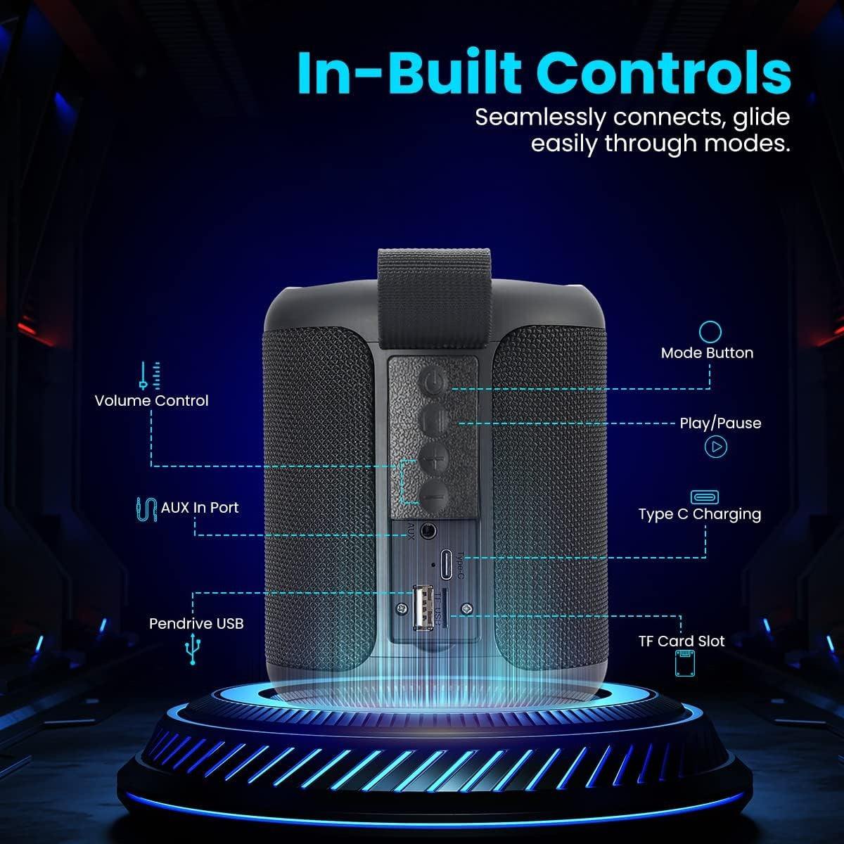 Black Plastic Sound Speaker Bluetooth – 6-7Hr Playback |Type C Charging Speaker