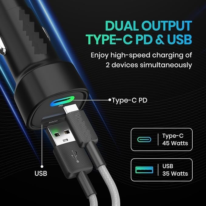 Fast Car Charger POR 1874 Type C Car Charger – 80W Dual Output