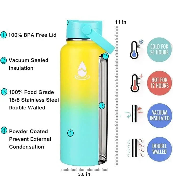 Multicolor Sports Water Bottle – 1000ML Stainless Steel Bottle