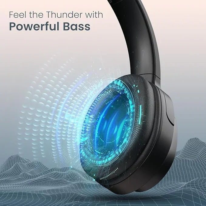 Black Adjustable Bluetooth Headphone – Powerful Bass, 40H Playtime | Type C Charging, in-Built Mic