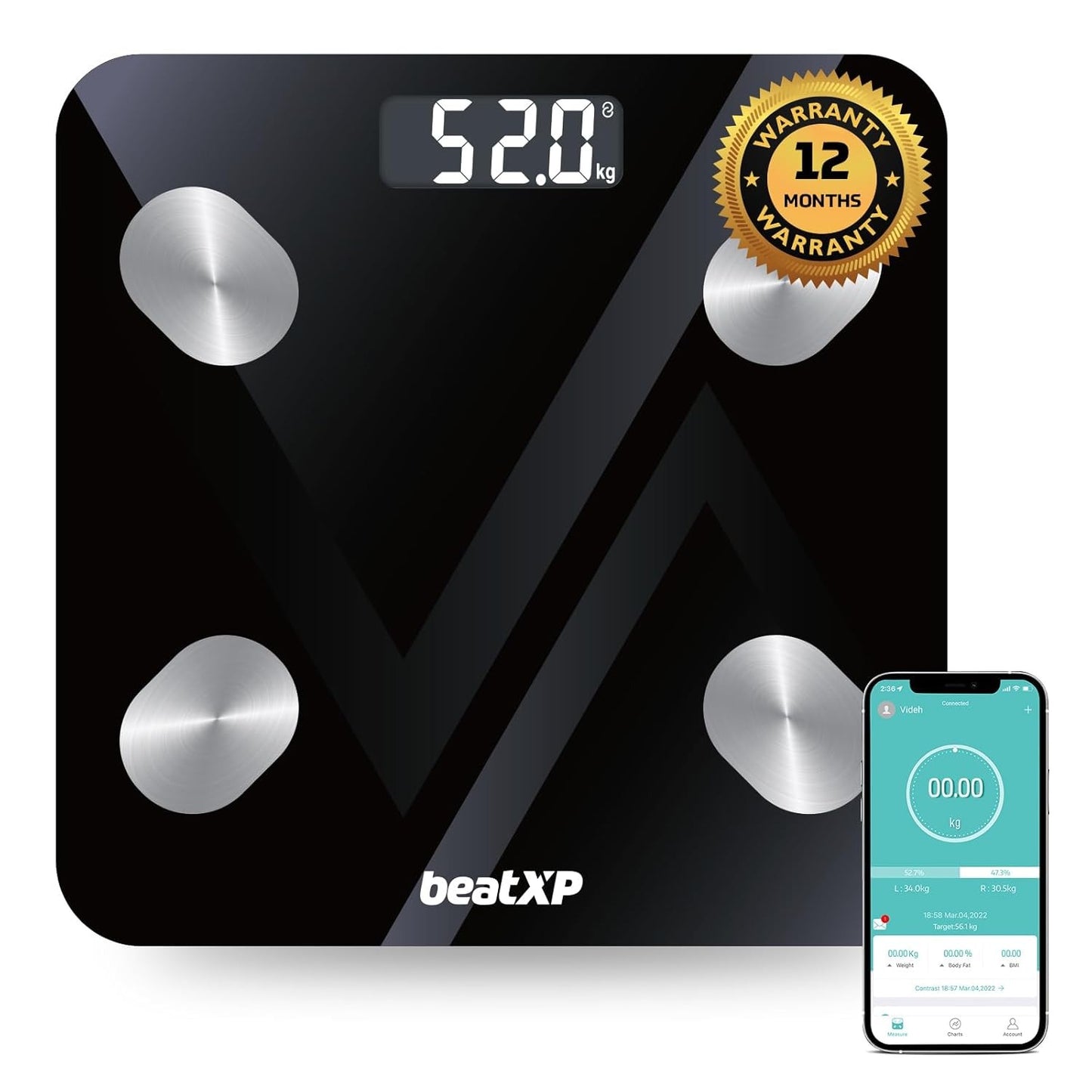 Digital Scale – Smart Bathroom Body Weight Scale with 13 Body Parameters, 180Kg Capacity, LCD Display