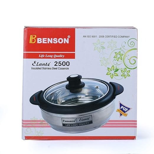 Benson 2Pcs Elante 2500 Casserole Set | Stainless Steel Hot Pot with Lids & Plastic Spoons