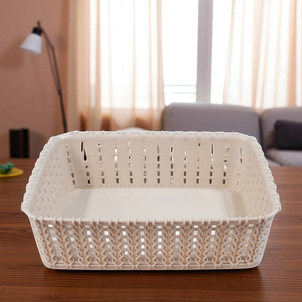 Brown Mini Woven Storage Baskets – Rectangular Plastic Organizer (Pack of 3)
