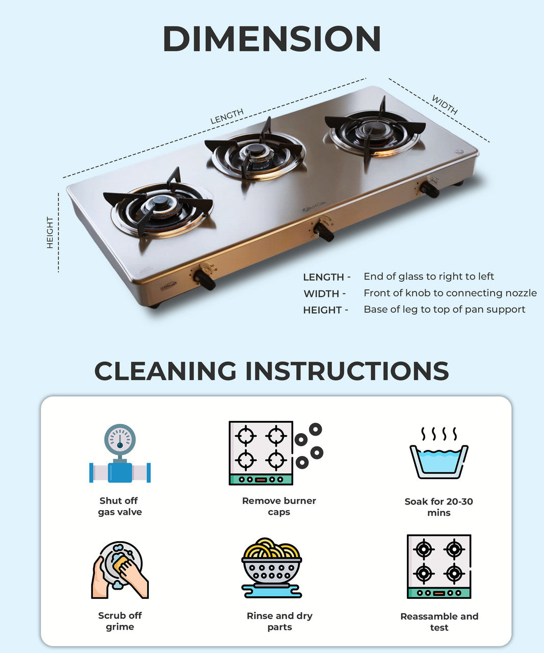 Butterfly 3 Burner Glass Top Gas Stove | Manual Ignition, Brass Burners