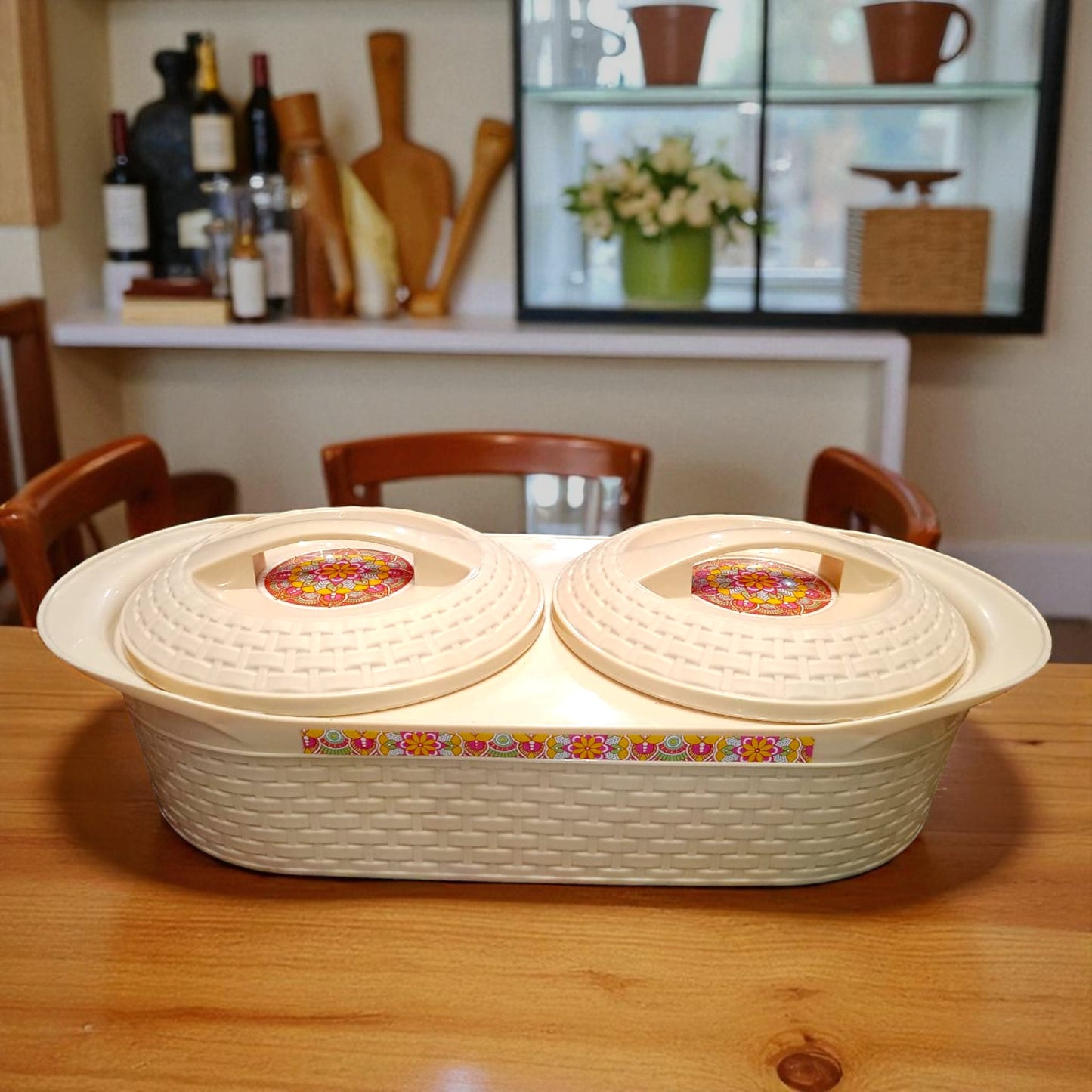 Cello Wicker Twin Hot Pot 1000ml x 2 – Insulated Stainless Steel Casserole