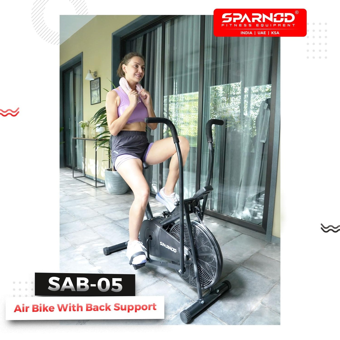 Sparnod Cycle Air Bike for Home Gym – Dual Action Stationary Bike with Backrest