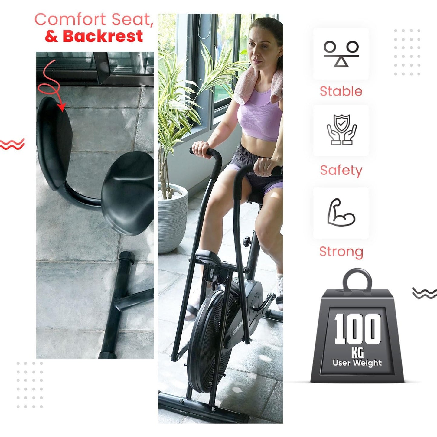 Sparnod Cycle Air Bike for Home Gym – Dual Action Stationary Bike with Backrest