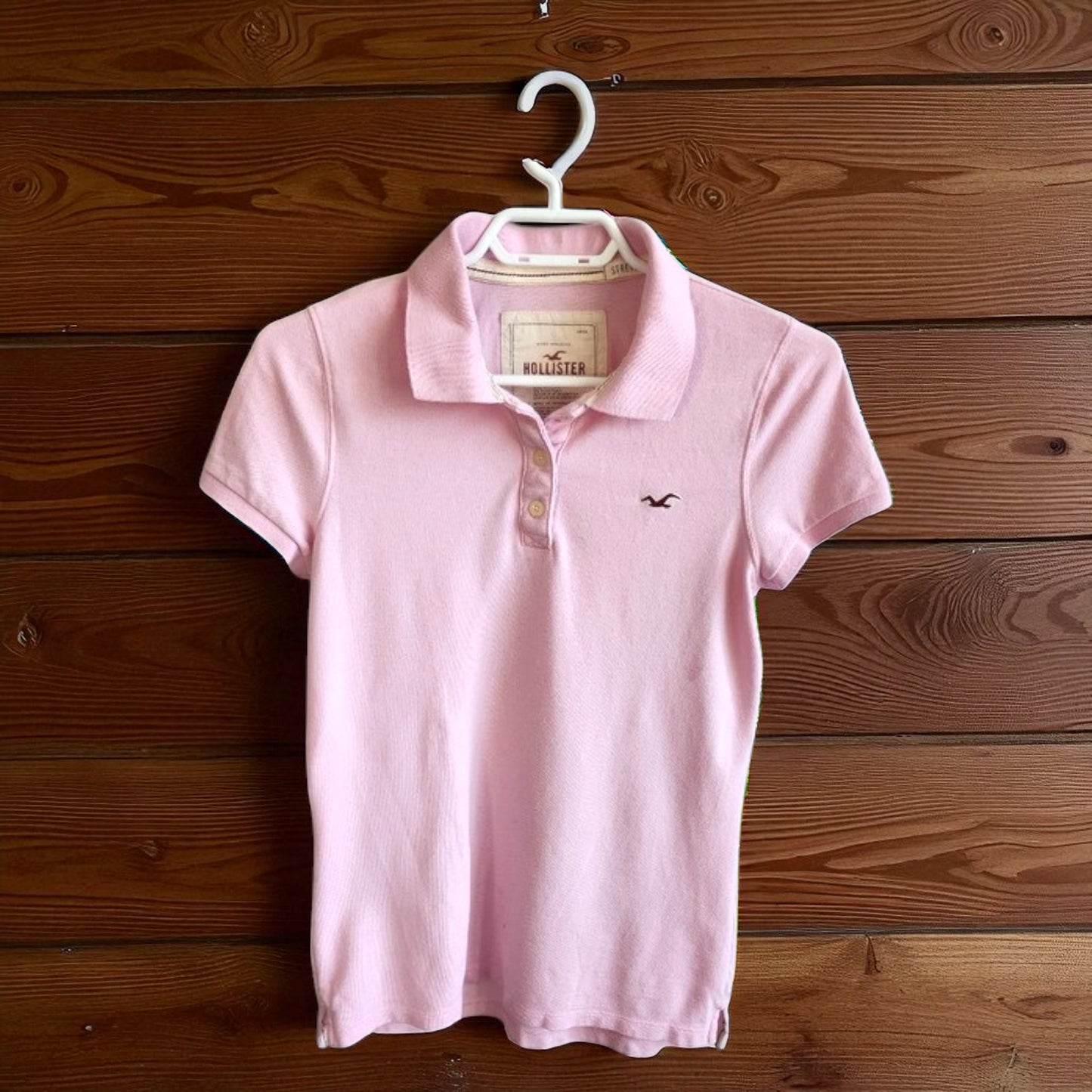 Hollister Pink Collared Stretchable Short Sleeve Cotton T-Shirt for Men