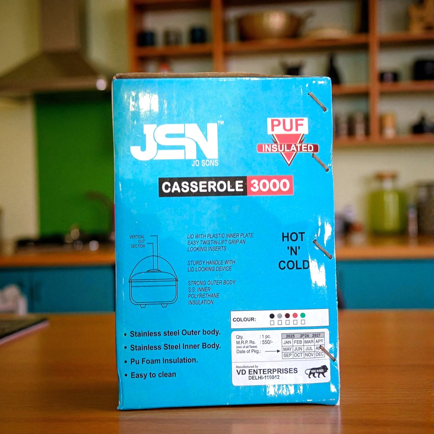 JSN Stainless Steel Casserole 3000ml | Puff Insulated Hot & Cold Food Server