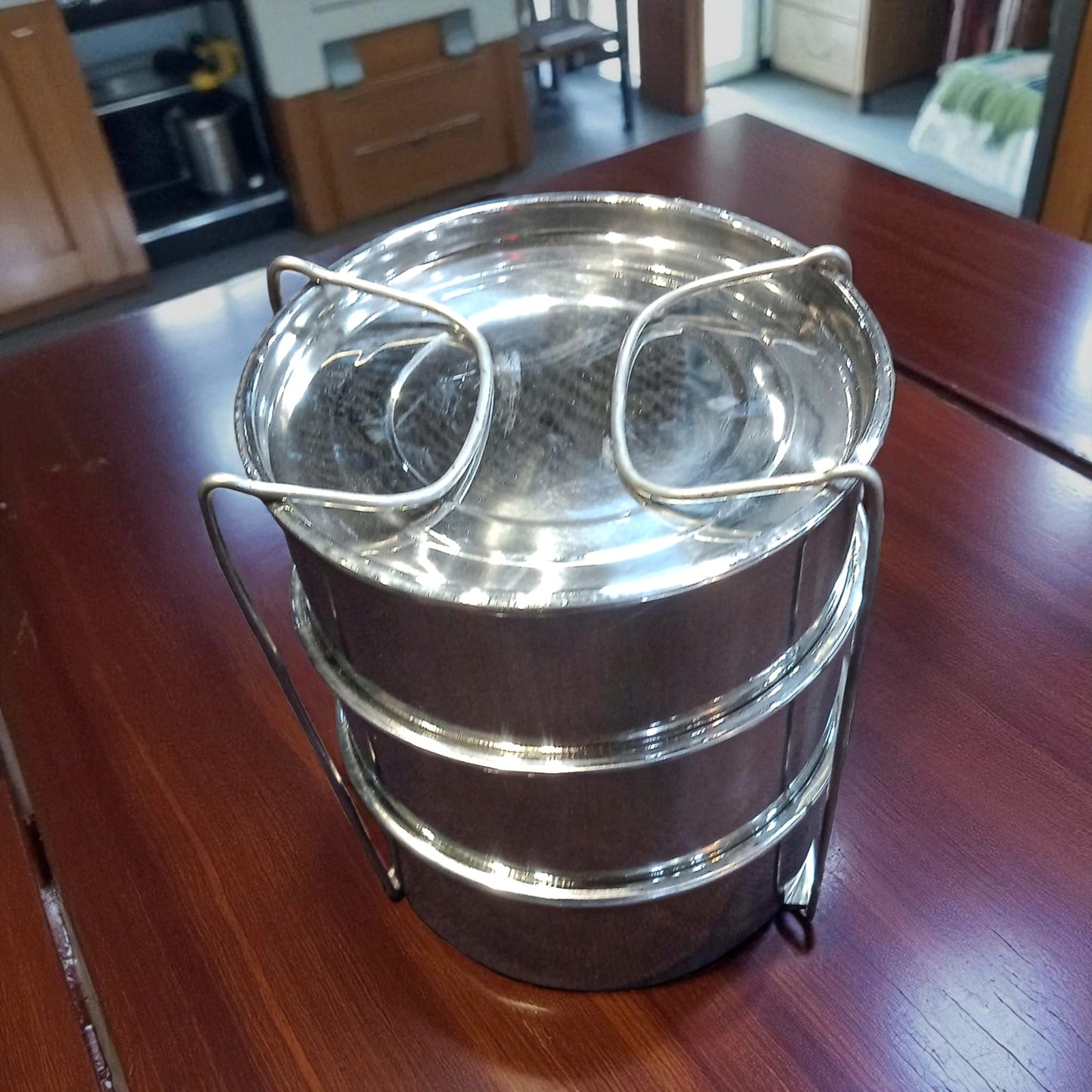 JSN Stainless Steel Lunch Combo Set 3+1 with Puff Insulated 800ml Kettle