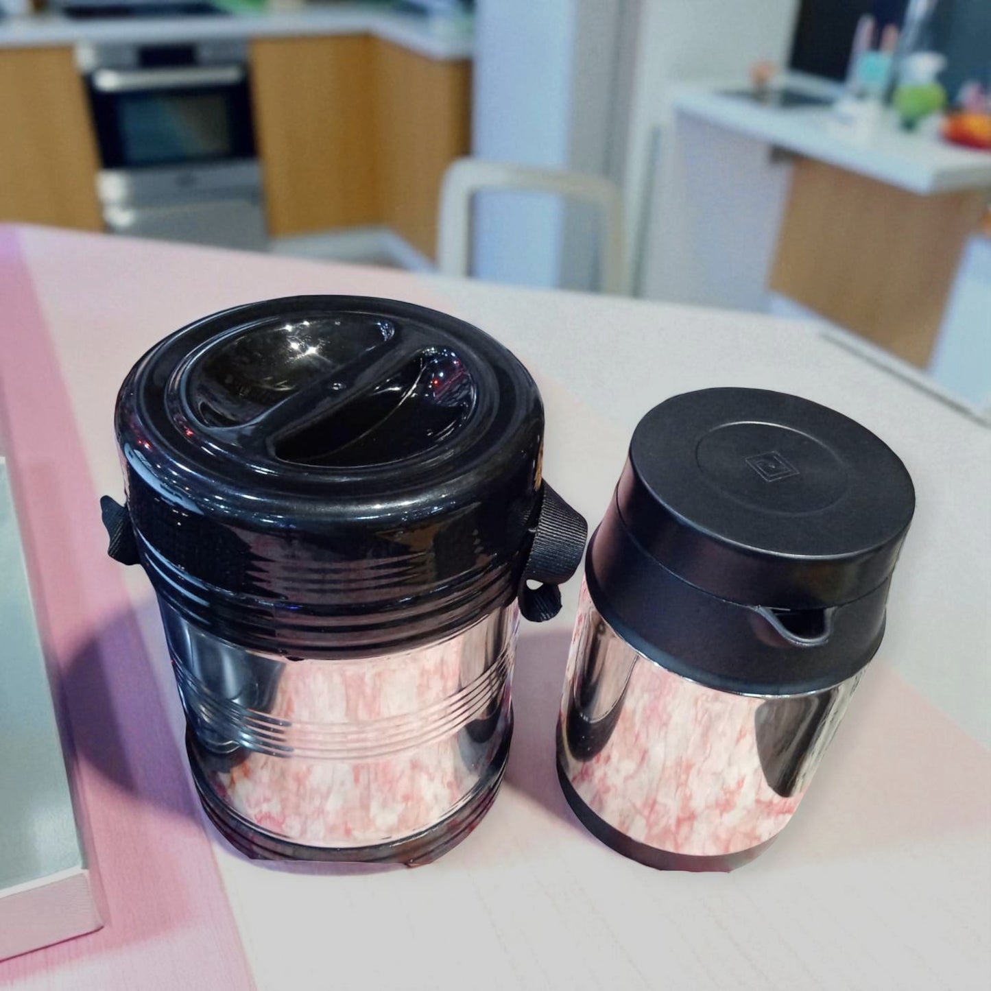 JSN Stainless Steel Lunch Combo Set 3+1 with Puff Insulated 800ml Kettle