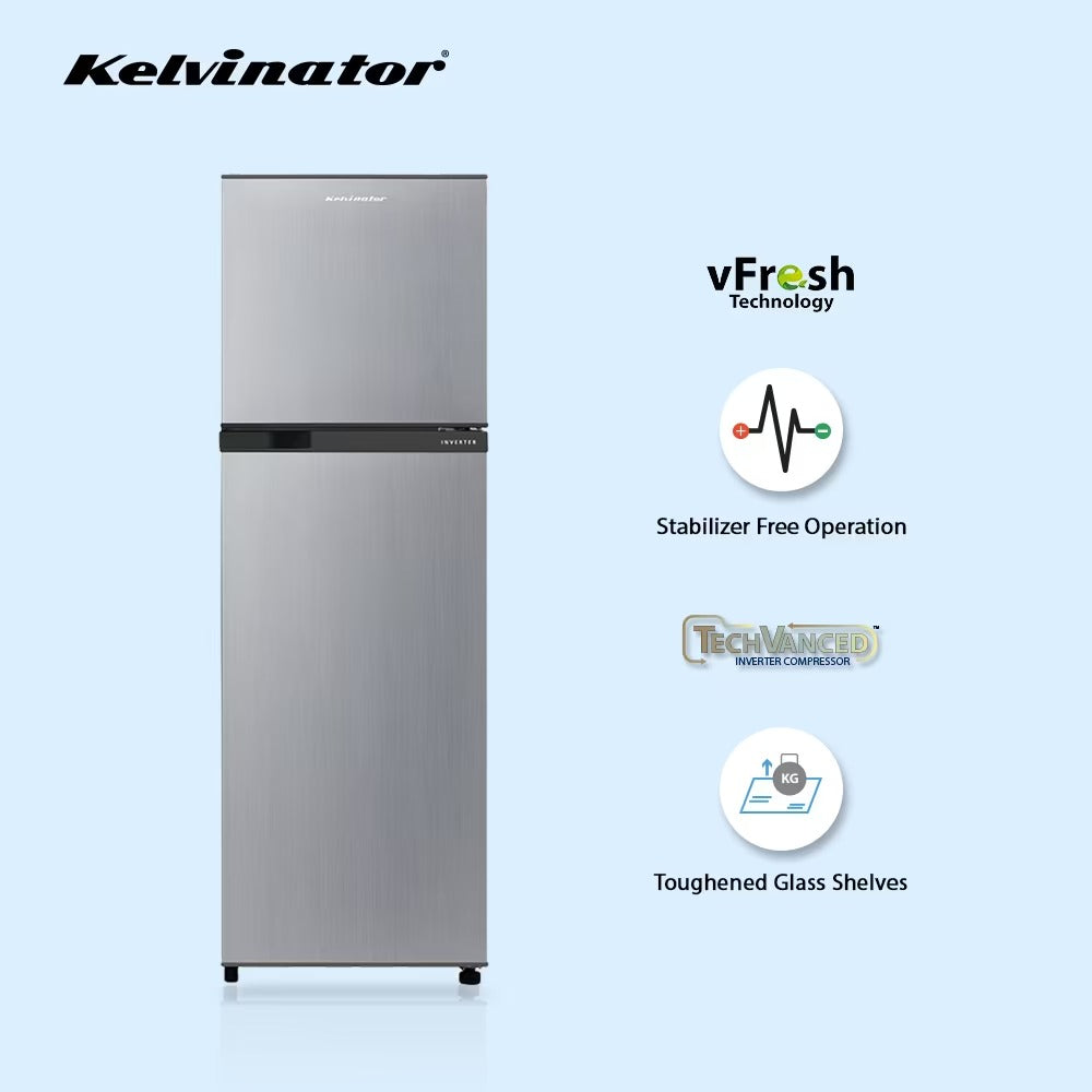 Kelvinator Fridge Double Door – 270 Litre Refrigerator - 2 Star Silver