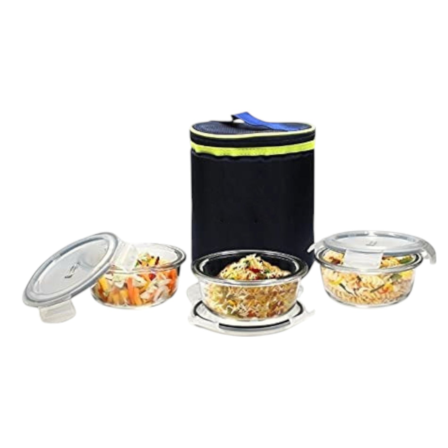 Borosilicate Glass Lunch Box – 3 Pcs Set with Bag | 400ml Each, Glass Lunch Box for Office
