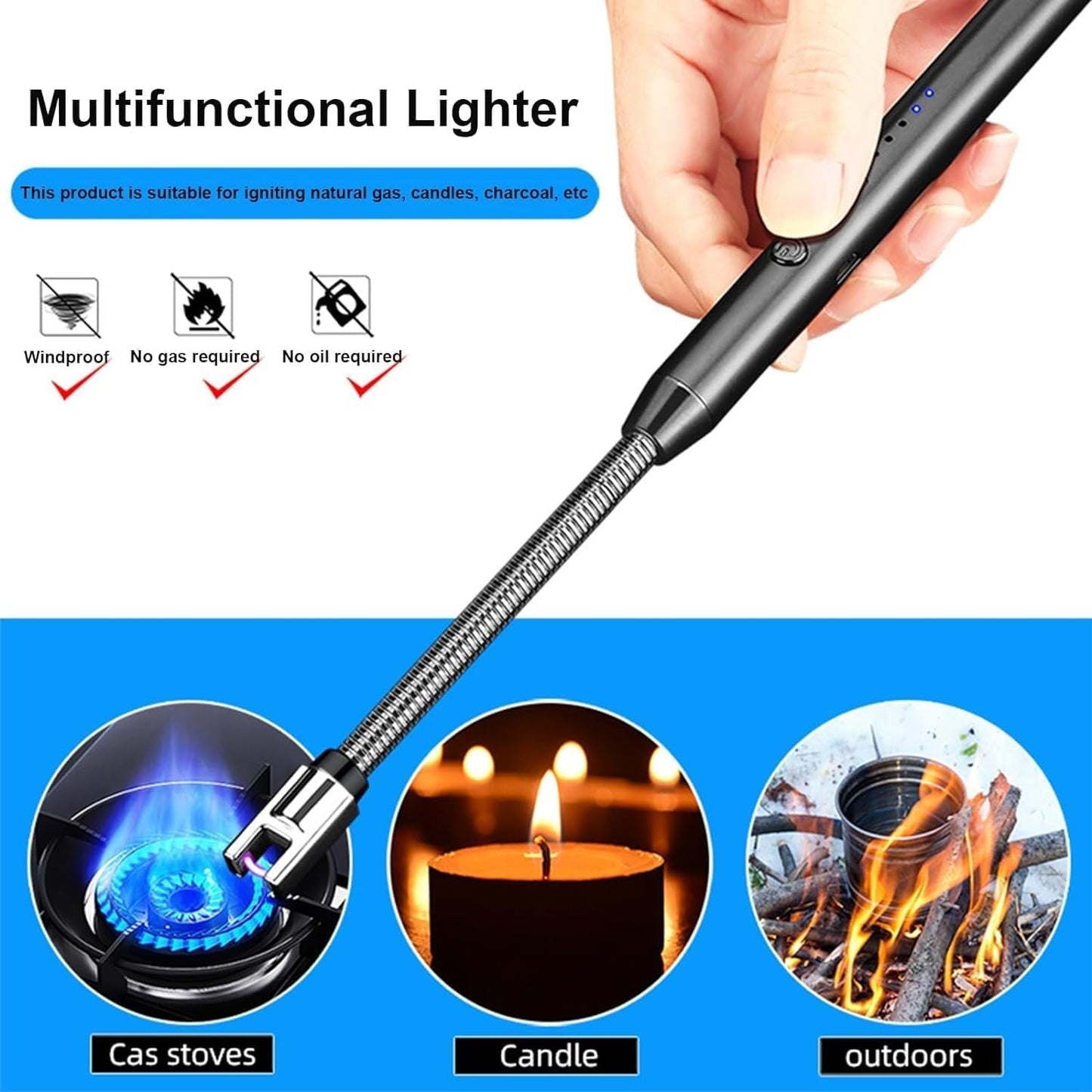 Gas Electric Lighter – Type C Rechargeable | Electric Lighter Kitchen With LED Battery Display