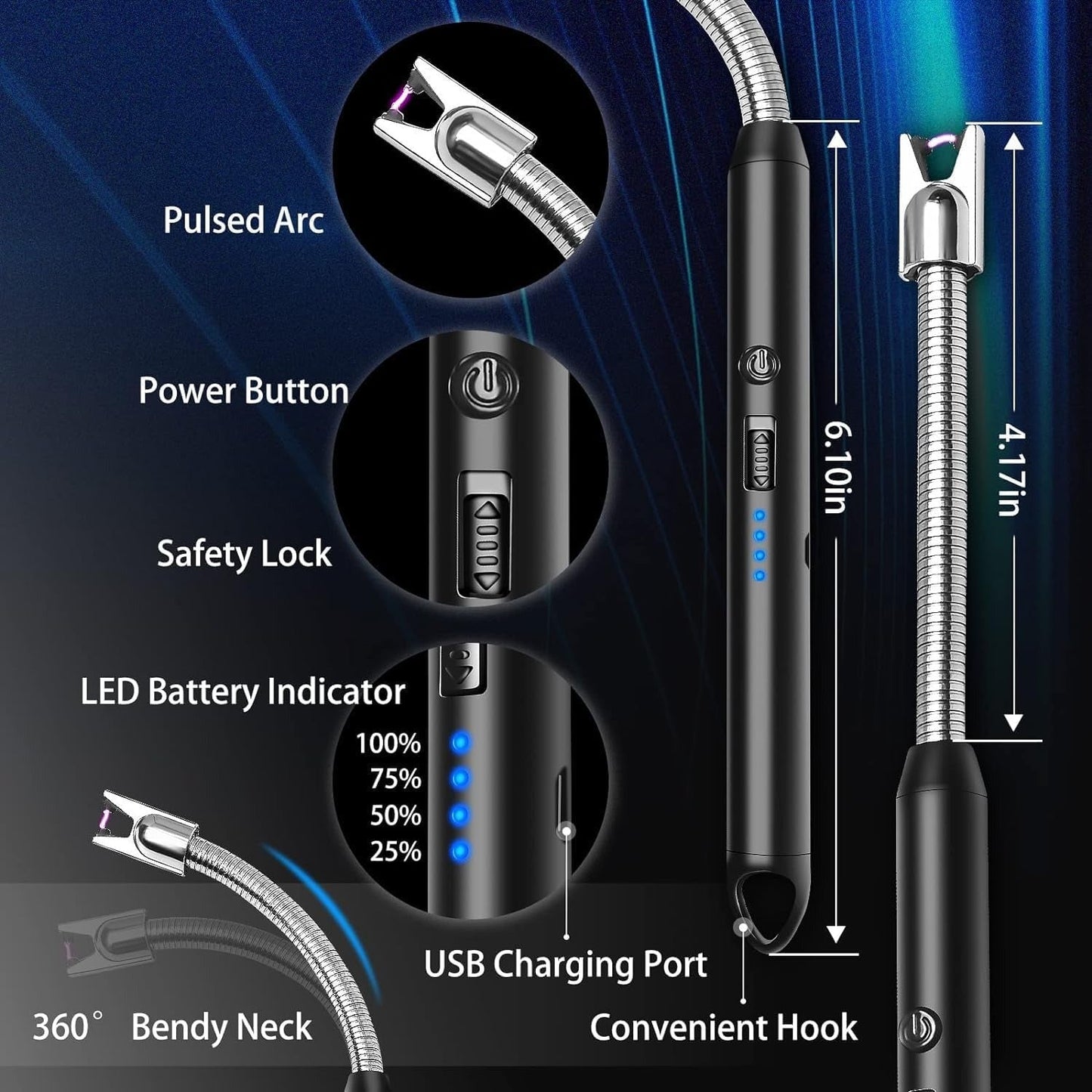 Gas Electric Lighter – Type C Rechargeable | Electric Lighter Kitchen With LED Battery Display
