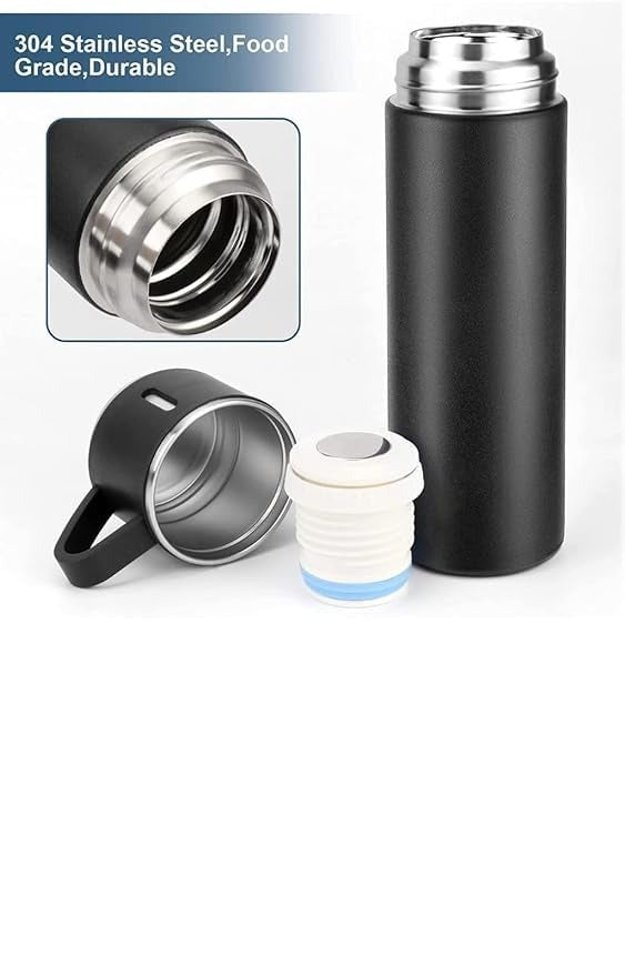 Black Stainless Steel Water Bottle – 500ml | Hot & Cold Insulated Sports Water Bottle