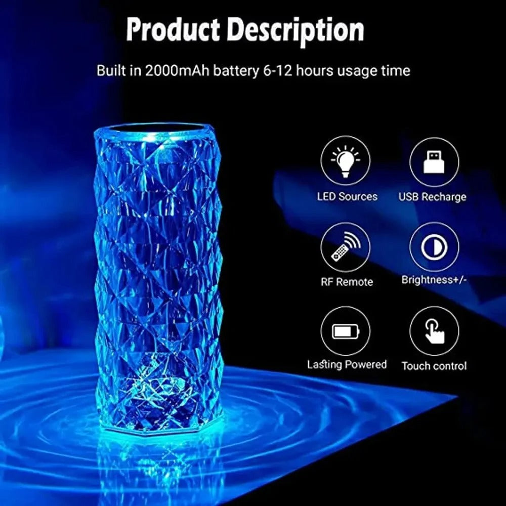 Crystal Rose Lamp for Bedroom – 16 Color LED Night Light with Remote