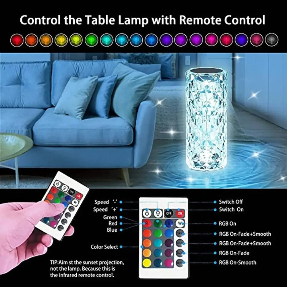 Crystal Rose Lamp for Bedroom – 16 Color LED Night Light with Remote