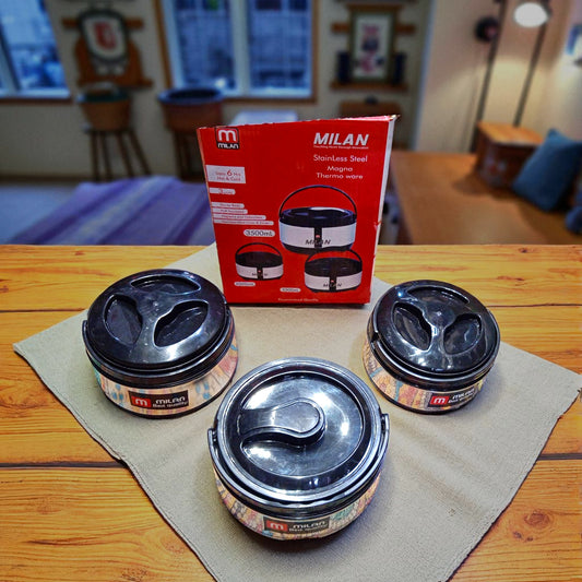 MILAN Magna Thermoware Stainless Steel Casserole Set – 2000ml, 2500ml & 3500ml Combo