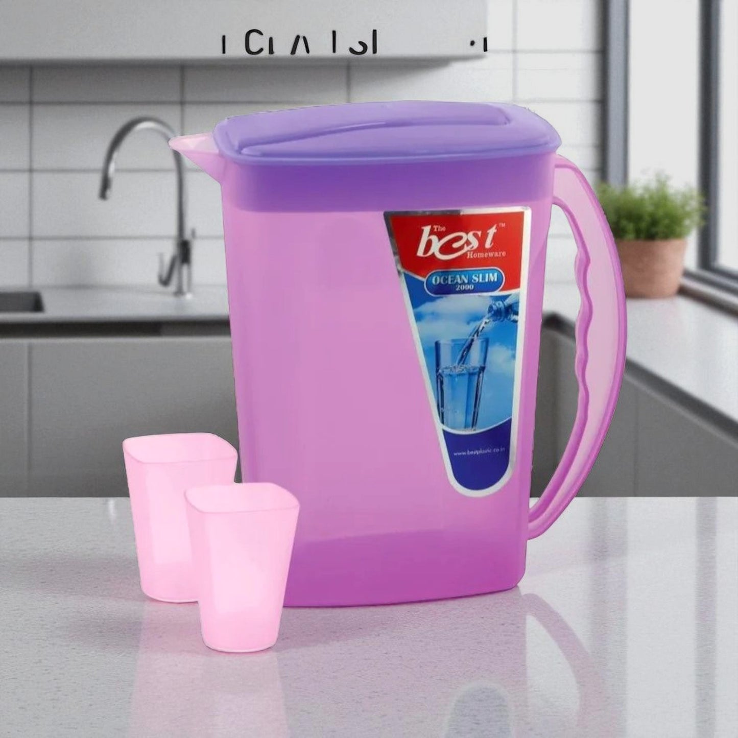 Plastic Ocean Slim Water Jug – 2000ml | Durable Plastic Jug for Home & Kitchen