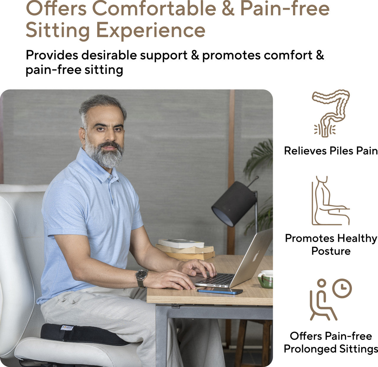 Seat Cushion Pillow – Pain Relief Cervical Pillow for Hemorrhoids, Piles & Tailbone Pain (Black)