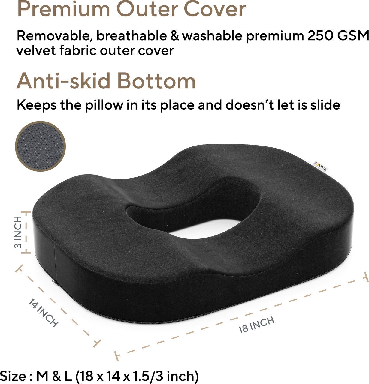 Seat Cushion Pillow – Pain Relief Cervical Pillow for Hemorrhoids, Piles & Tailbone Pain (Black)
