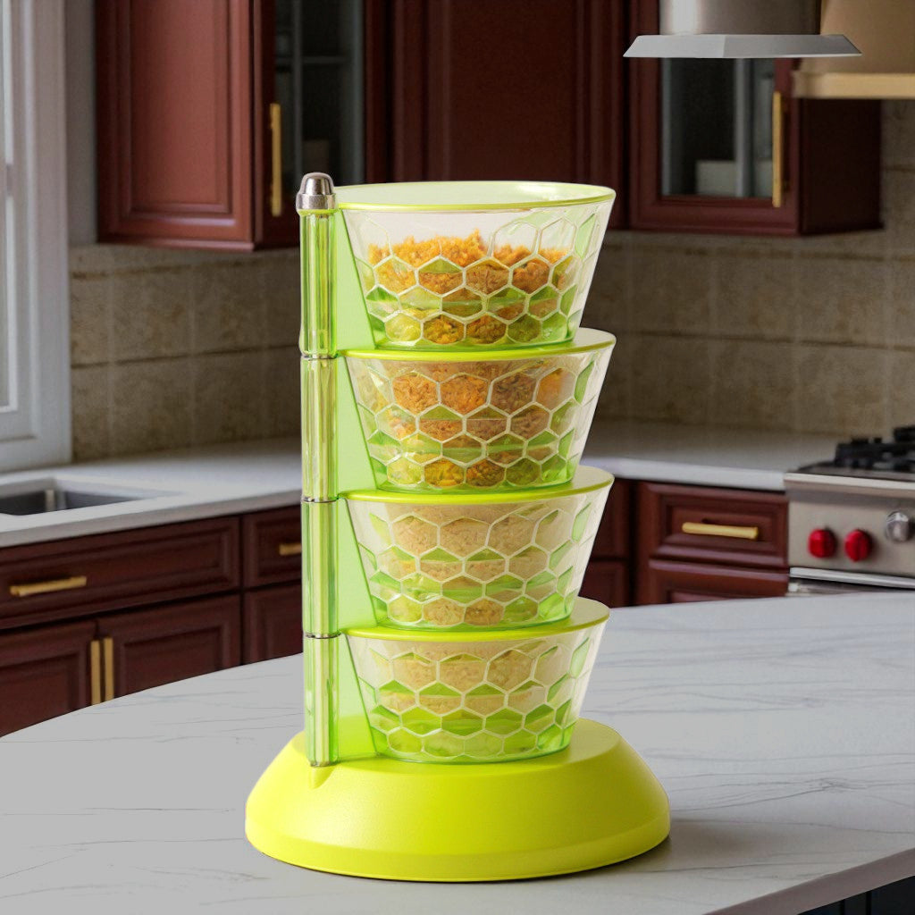 Food Storage Containers – 4 Compartment Tower Spice Rack | 4 Layer Storage Containers