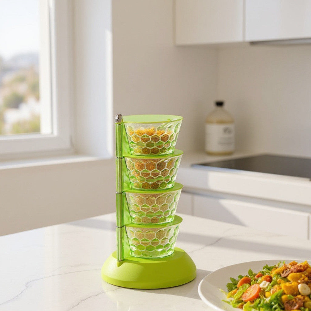 Food Storage Containers – 4 Compartment Tower Spice Rack | 4 Layer Storage Containers