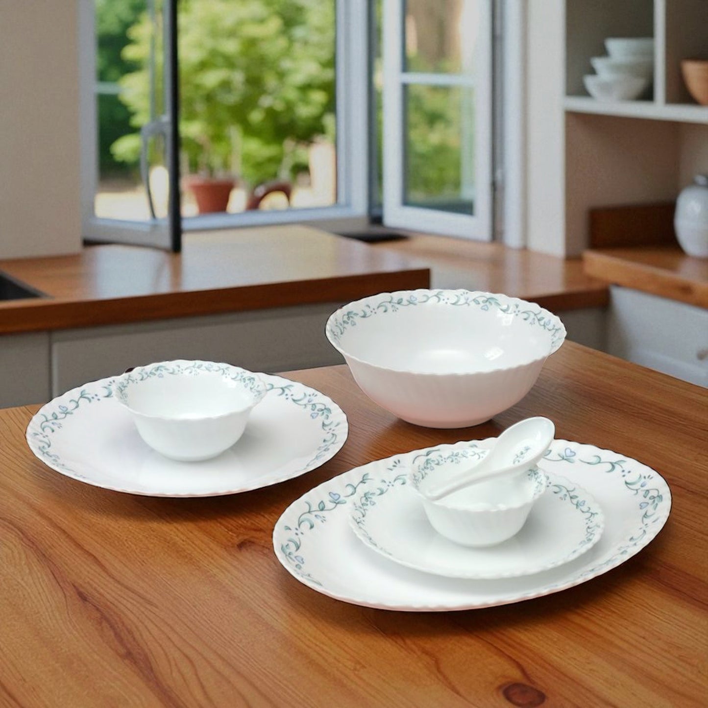 Sanjeev Kapoor Pack of 33 Opalware White Feston Shape Dinner Set – 33 Pc Premium Dinnerware