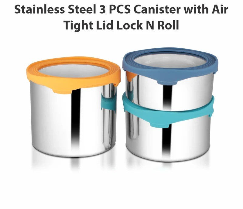 Stainless Steel 3 PCS Canister Set with Airtight Lid – Lock N Roll Food Storage Containers