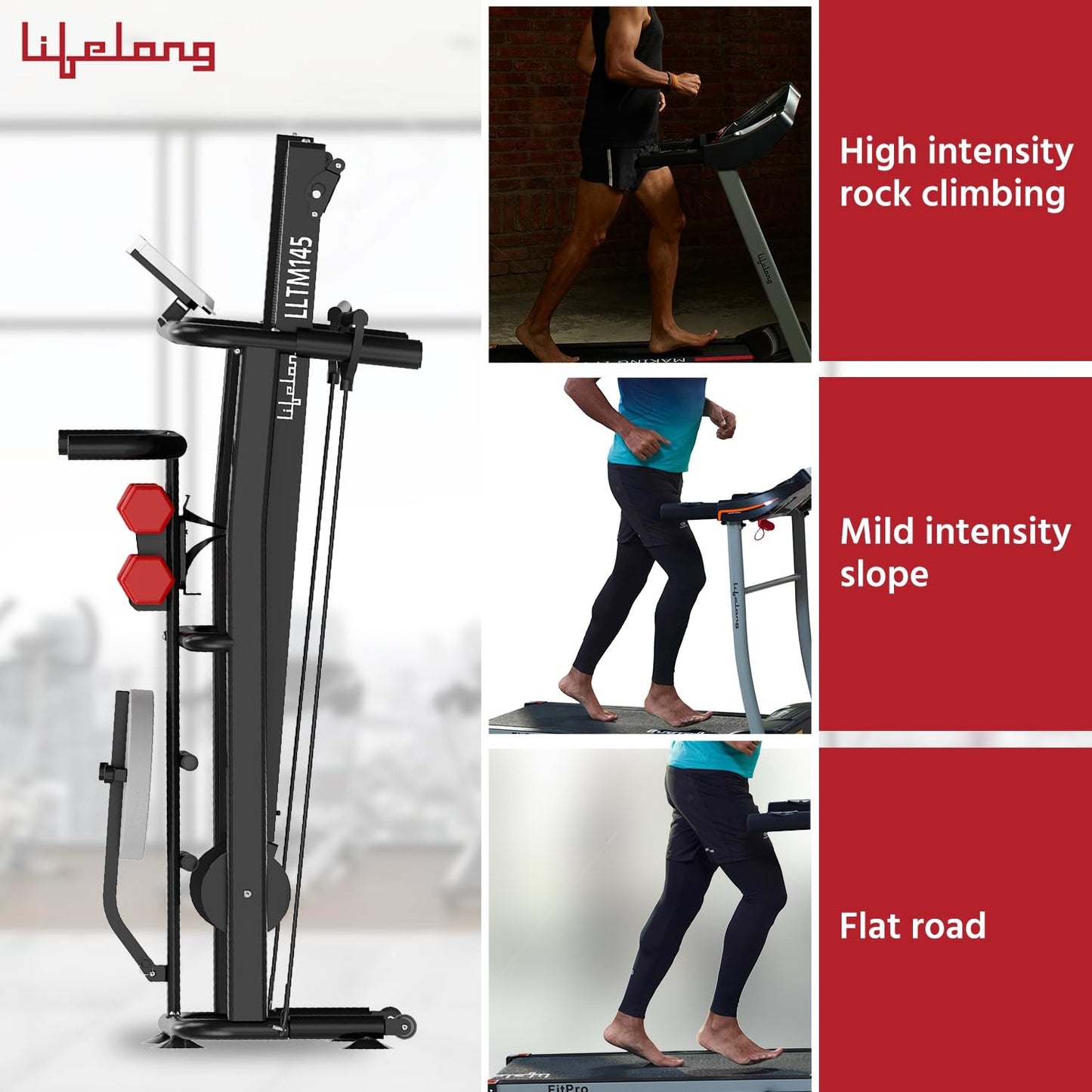 Foldable Treadmill – Manual Treadmill with 2 Incline Levels | 100 Kg Capacity (Black)