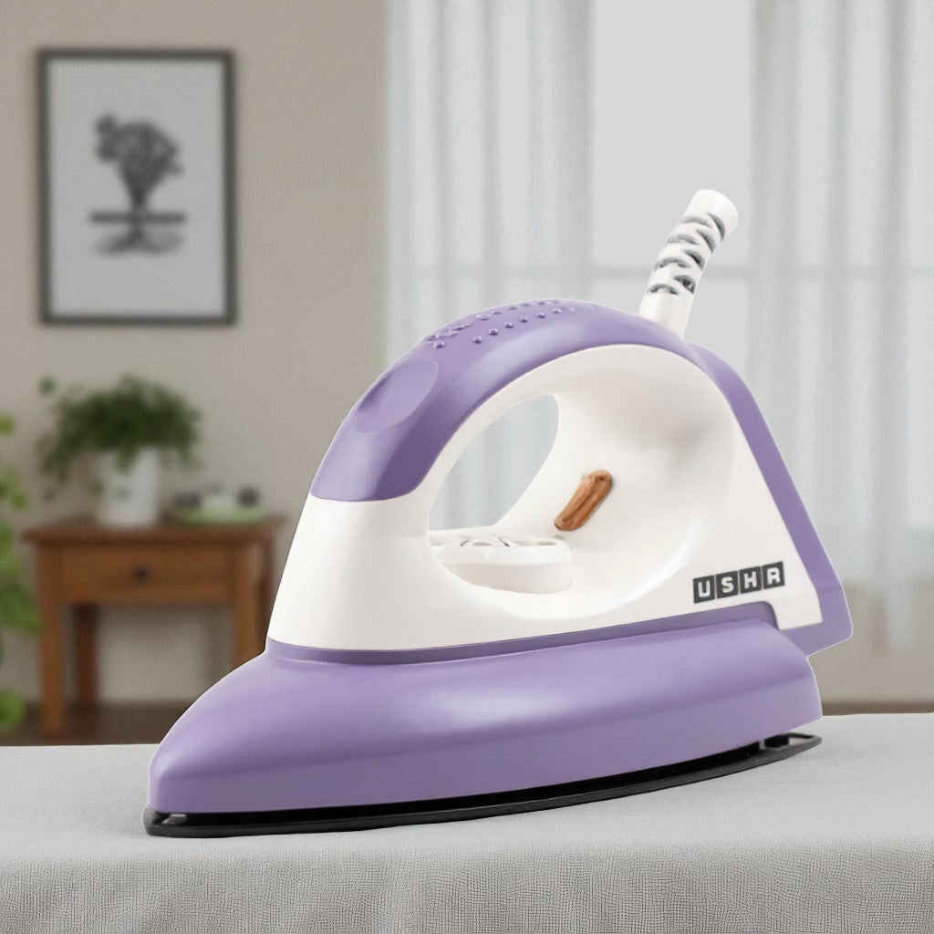 USHA AR 1100W 1100 W Dry Iron – Purple | Non-Stick Soleplate & Auto Shut-Off