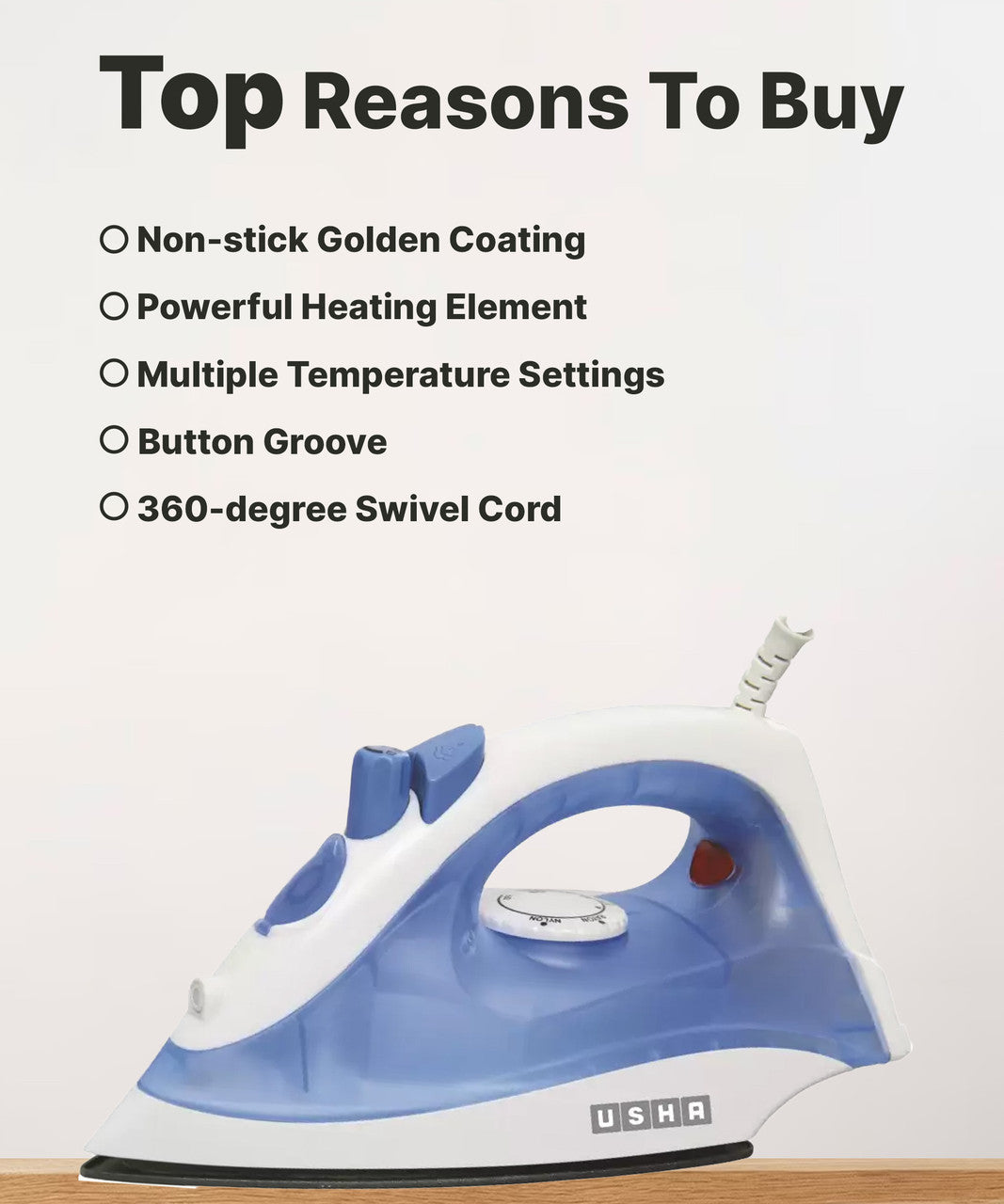 USHA SI 3713 1300 W Steam Iron – Blue | Non-Stick Soleplate, Spray & Self-Cleaning