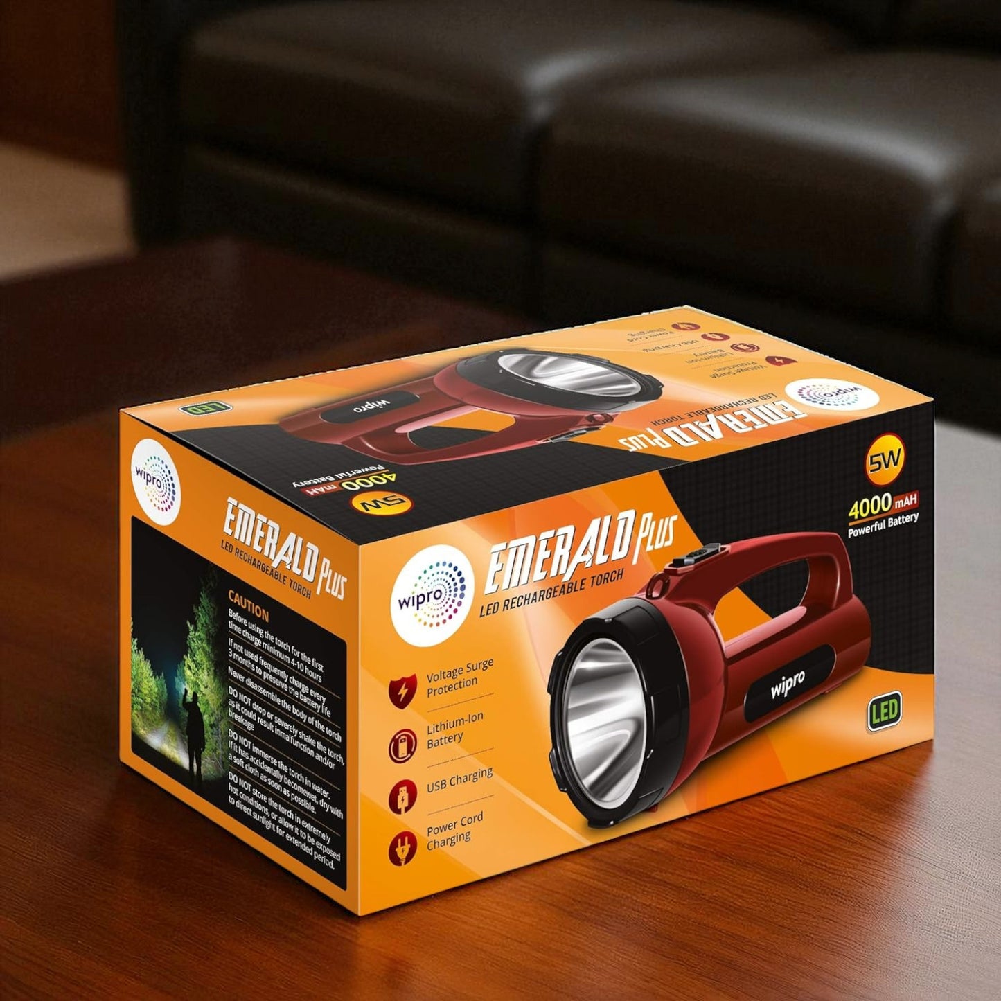 Wipro Emerald Plus Rechargeable Torch | 4000mAh Battery, 16H Backup