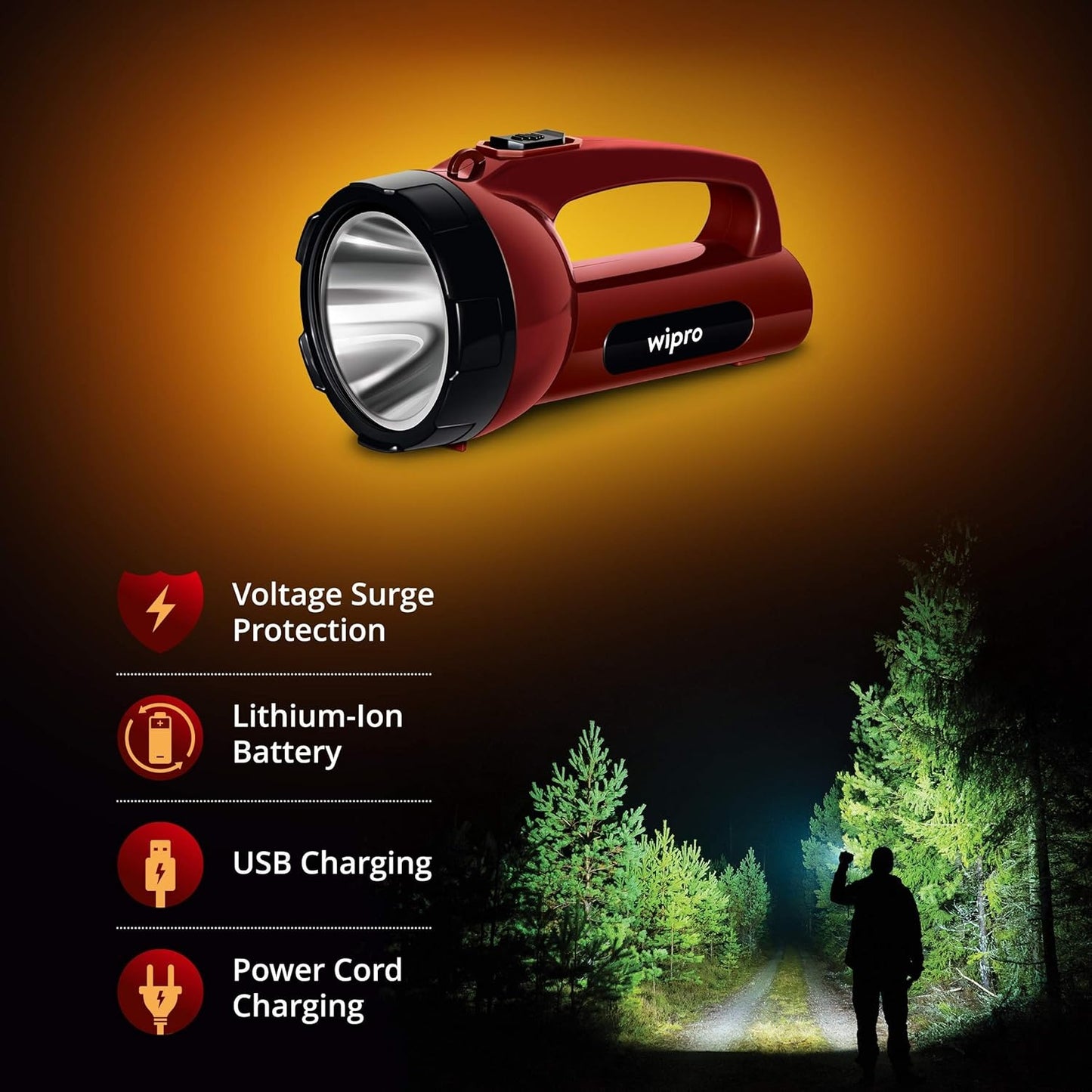 Wipro Emerald Plus Rechargeable Torch | 4000mAh Battery, 16H Backup