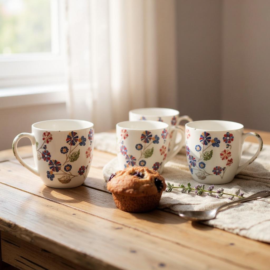 Coffee Mugs – Ceramic Tea Cup with Blue & Orange Pattern, White (Pack of 1) | Mugs for Wedding Gift, Home & Office