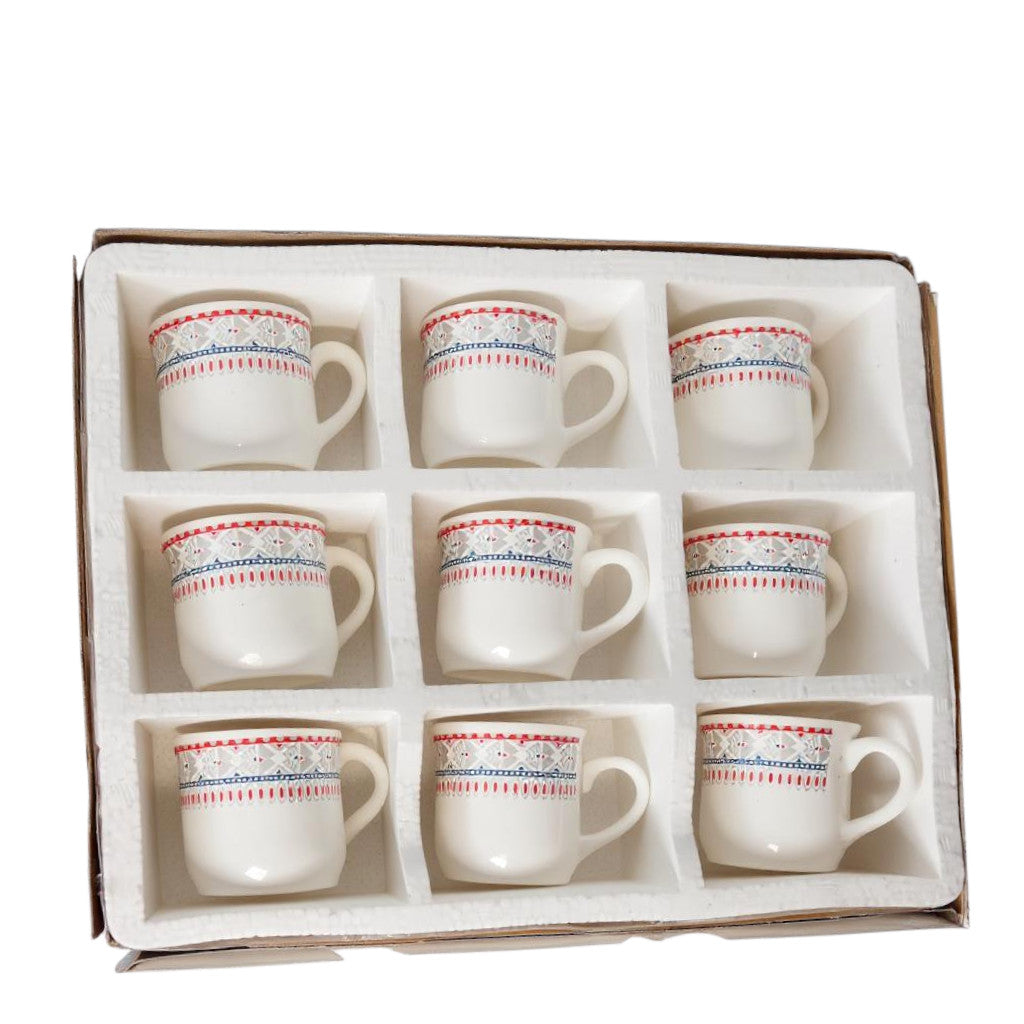 Tea Cups - White Tea Cup Set of 9 | Lightweight Leaf Design Cups