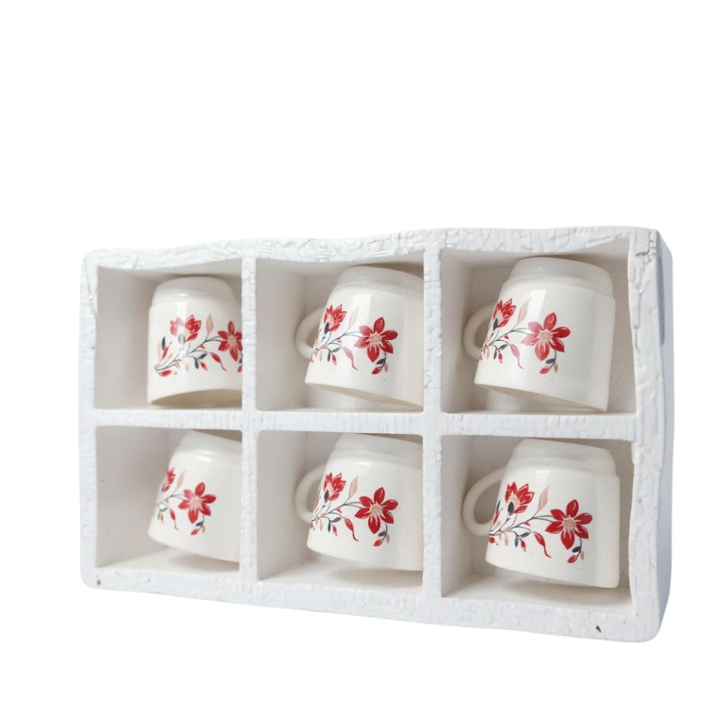 Flower Tea Cups - White Tea Cup Set of 6 | Lotus Design, Lightweight