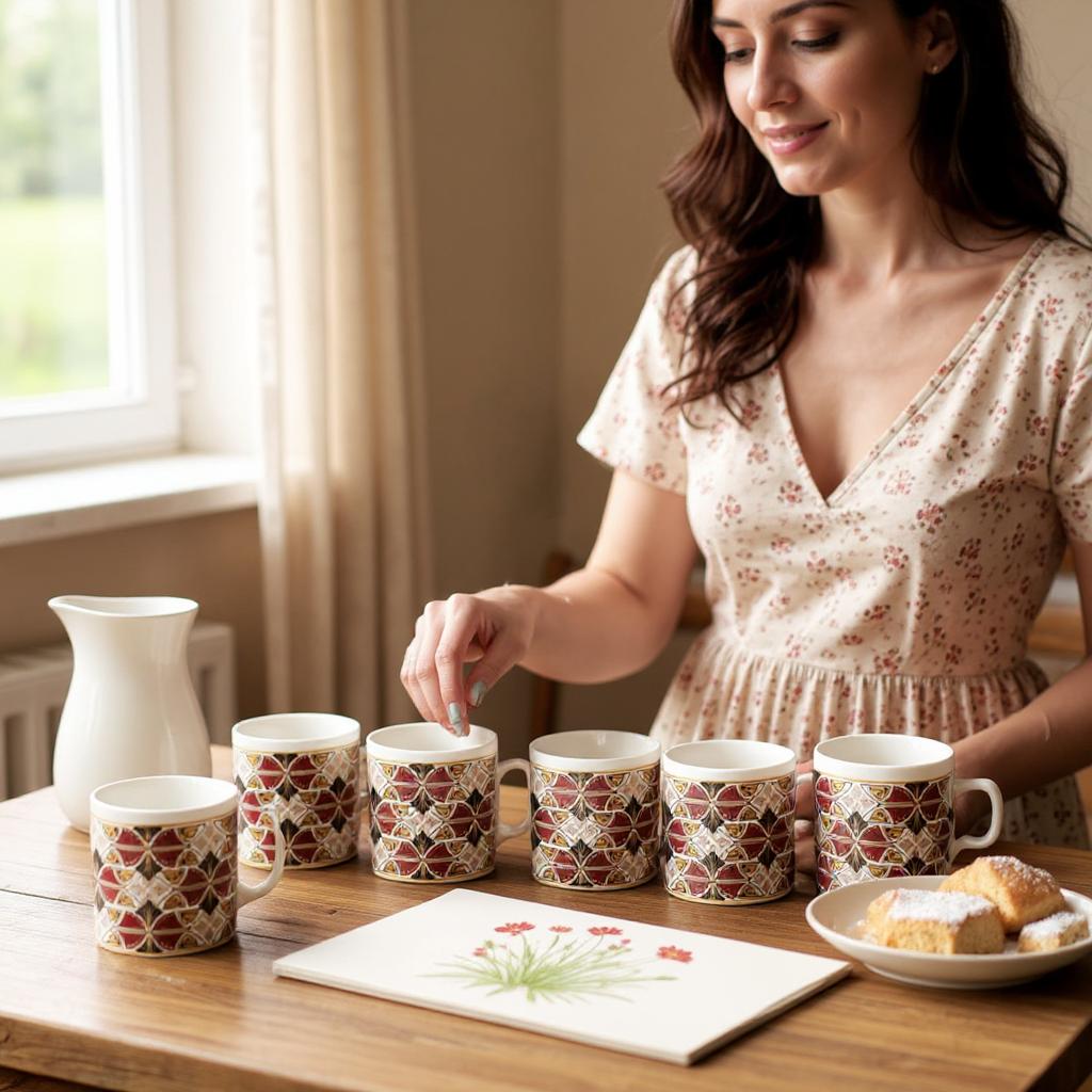 MOSAIC TILE Ceramic Coffee Mugs – Tea Cup Set for Home, Office & Party Set of 6