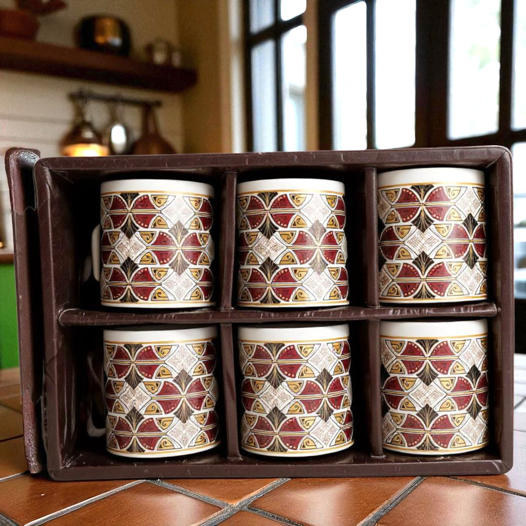 MOSAIC TILE Ceramic Coffee Mugs – Tea Cup Set for Home, Office & Party Set of 6