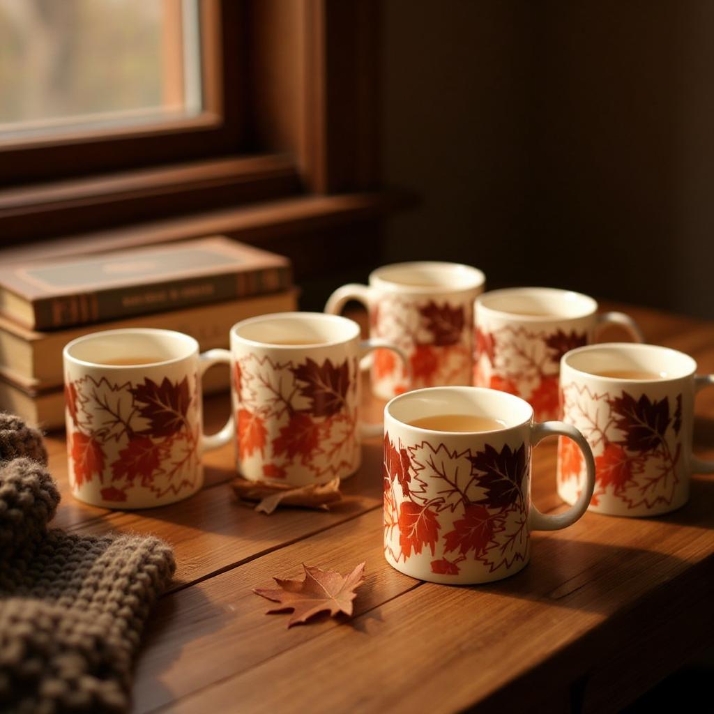 Red Leaf Design Ceramic Mug – Stylish Tea & Coffee Cup for Home, Set of 6