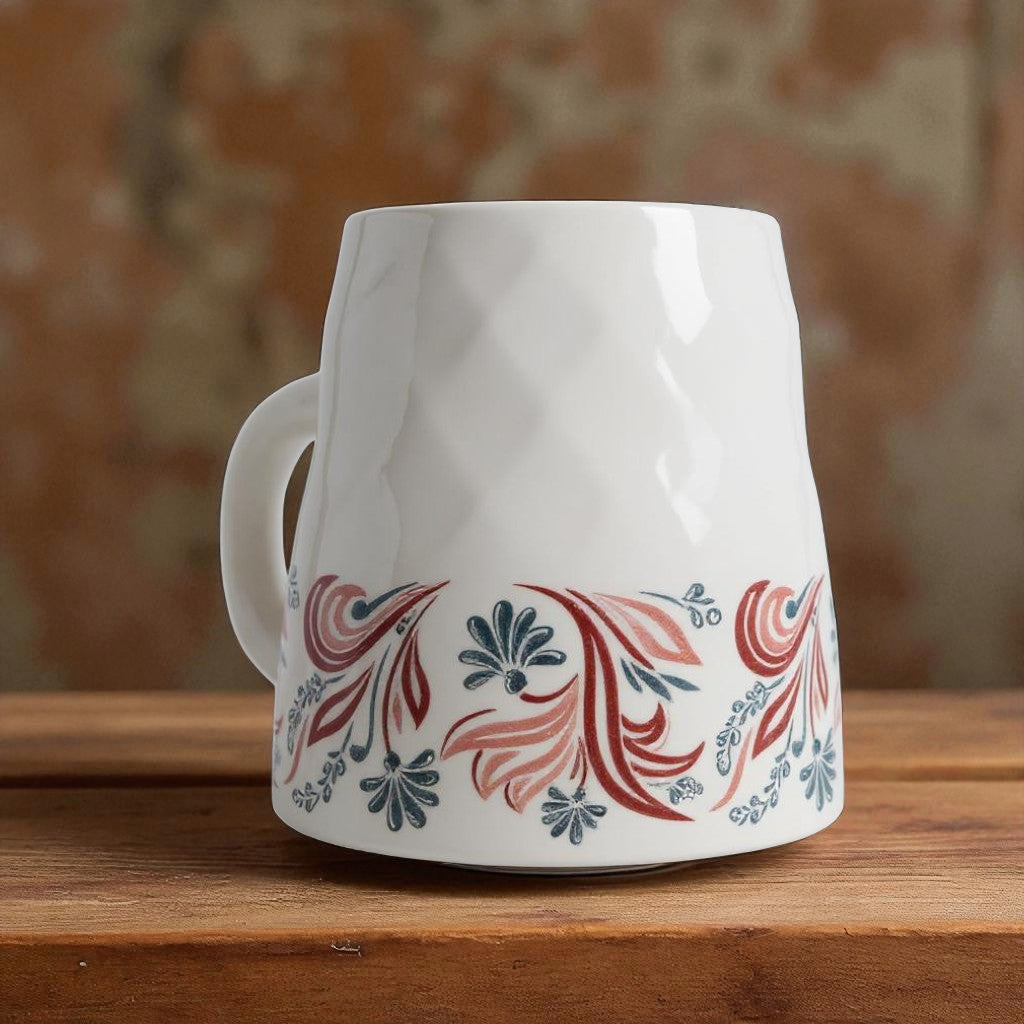 Floral Tea Cups - White Tea Cup Set of 6 | Lightweight & Microwave Safe