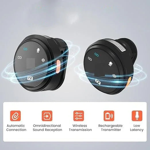 Black Dual Wireless Collar Microphone – ENC Noise Cancellation | Type C & 8 Pin, Charging Case, Mobile Compatible