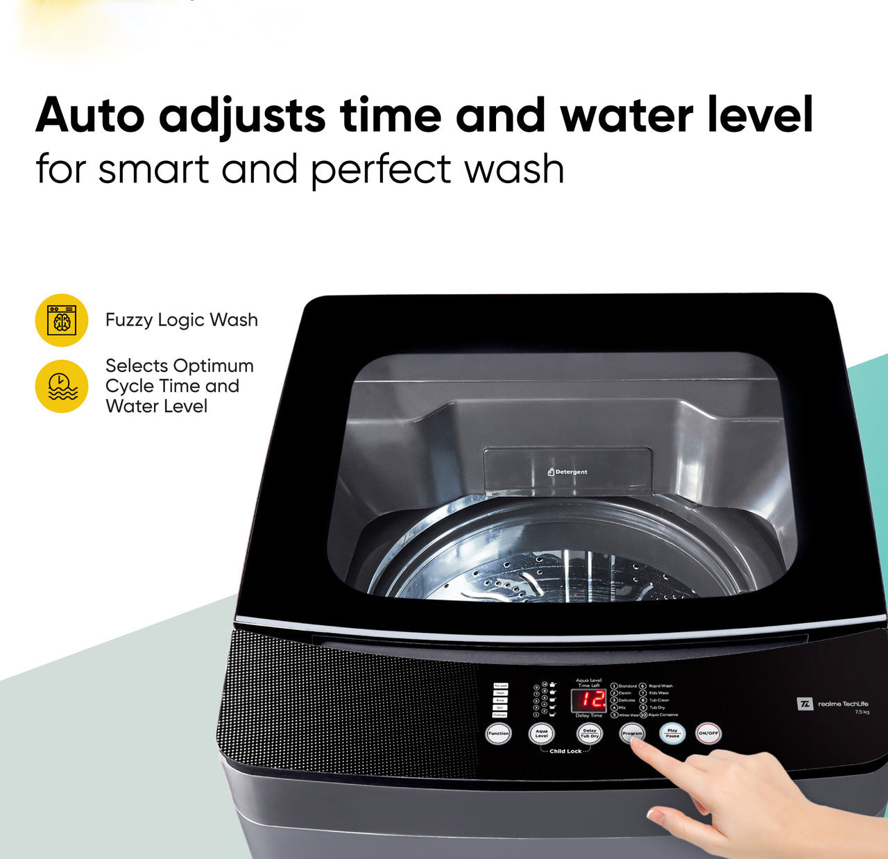 realme TechLife Washing Machine – 7.5 kg Fully Automatic Top Load (Grey, 5-Star Rated)
