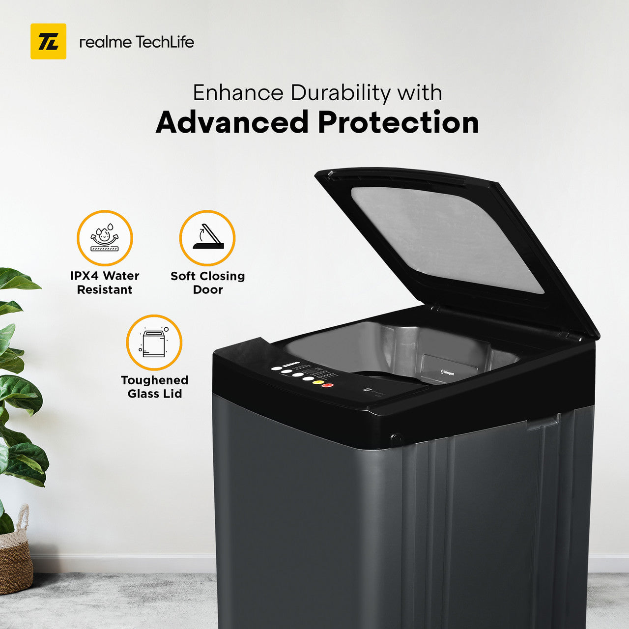 realme TechLife Washing Machine – 8 kg Fully Automatic Top Load (Grey, Tidal Wave Drum)
