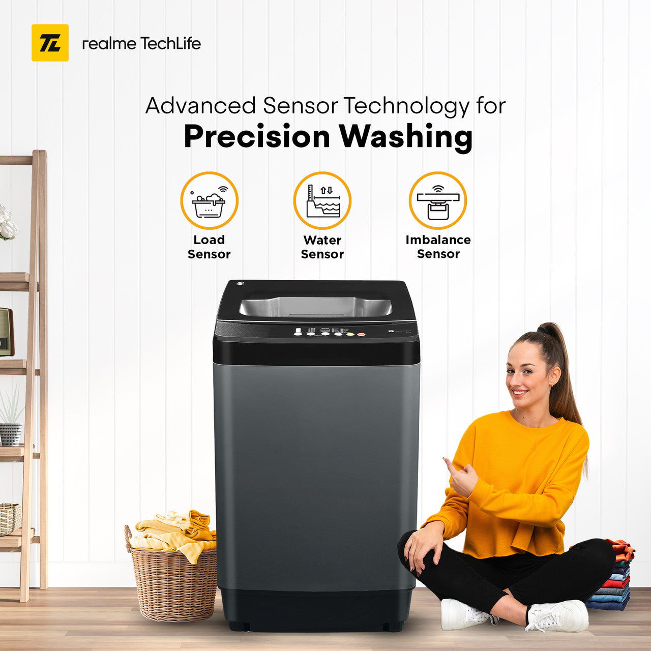 realme TechLife Washing Machine – 8 kg Fully Automatic Top Load (Grey, Tidal Wave Drum)