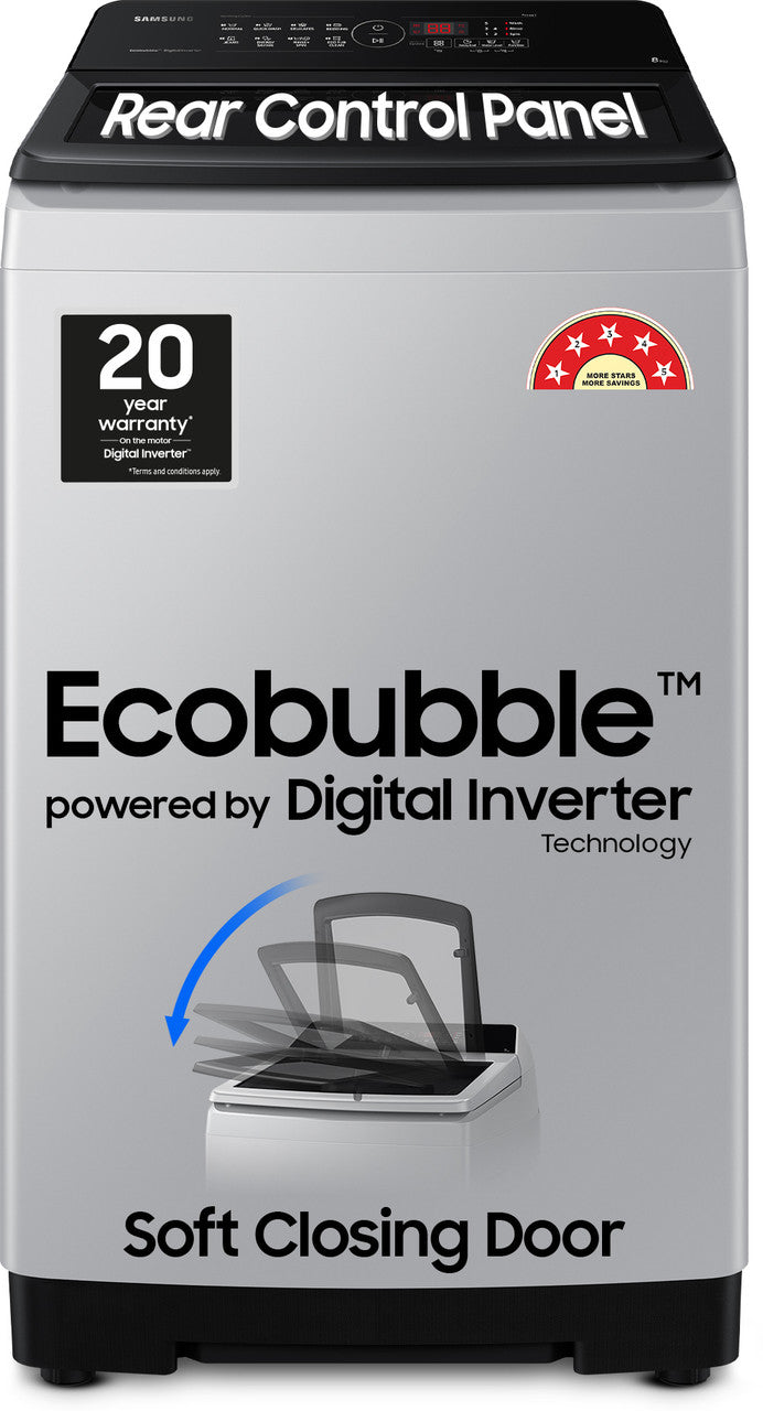 Samsung Fully Automatic Washing Machine 8kg – Top Load, Ecobubble, Inverter (Grey)