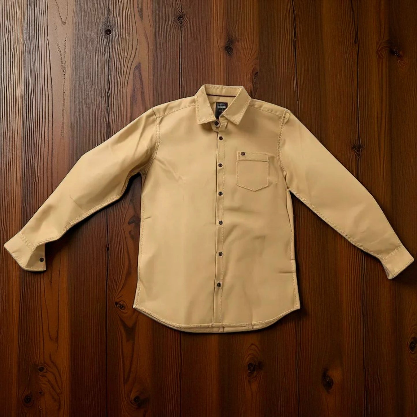 Men's Plain Shirt – Yellow Slim Fit with Raised Collar | Full Sleeves, Stretchable (M Size)