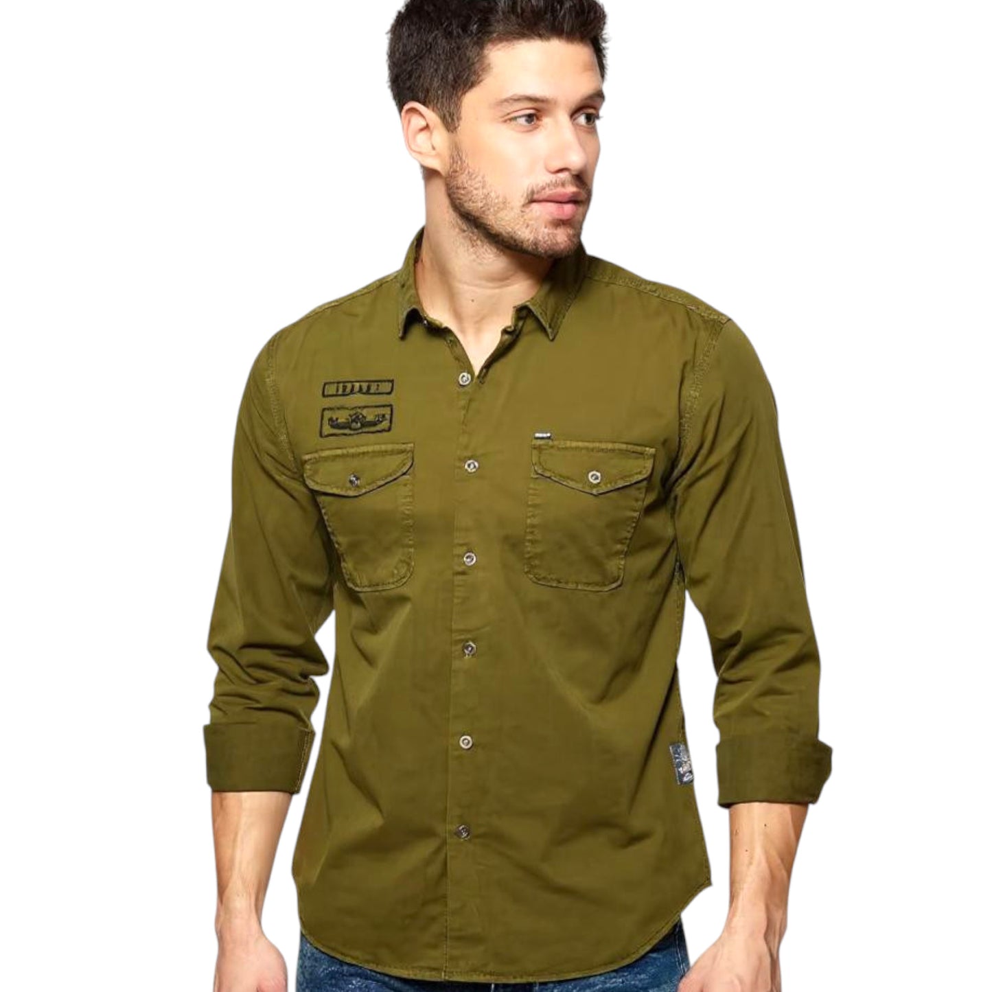 Green Casual Shirt - Button Down Slim Fit Full Sleeve Shirt for Men